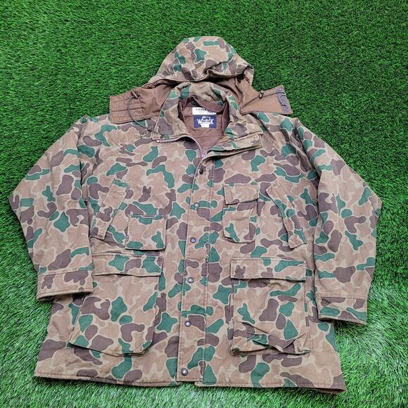 Vintage 80s Woolrich Duck Filed Camo Jacket XL 27x32 Padded Baggy USA - Picture 1 of 13
